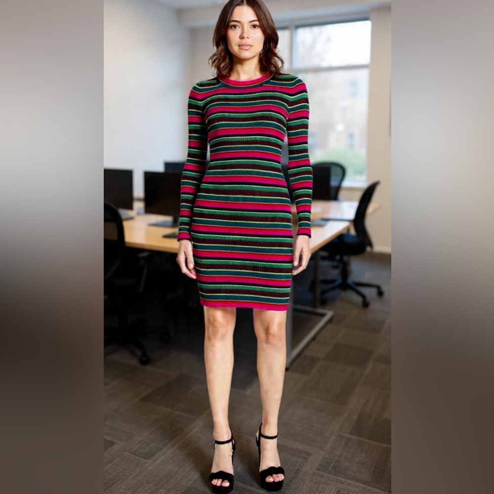 NWT Milly Sold out! ♥️Striped Multicolor Ribbed Dress Sz M 💯
